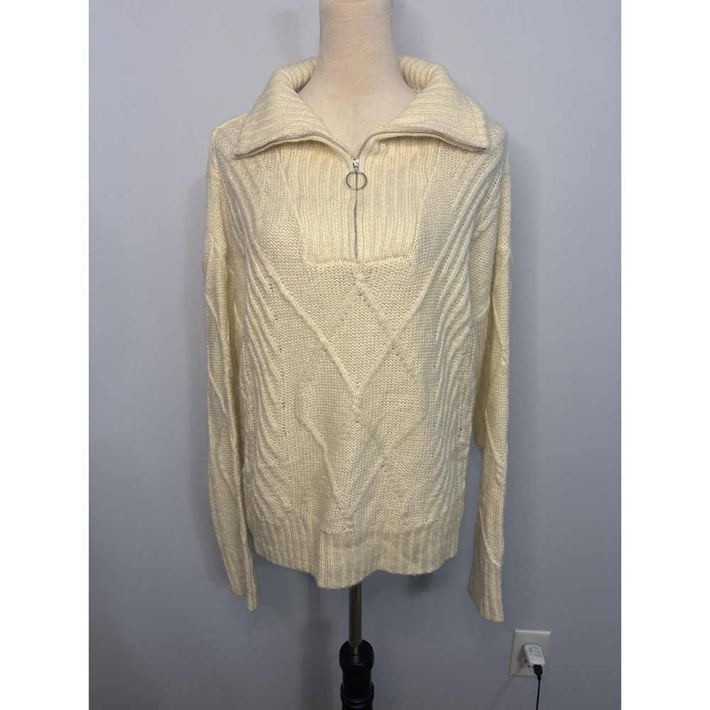 SNDYS Jax Cable Knit Quarter Zip Sweater Ivory Cream Revolve Oversized Medium M